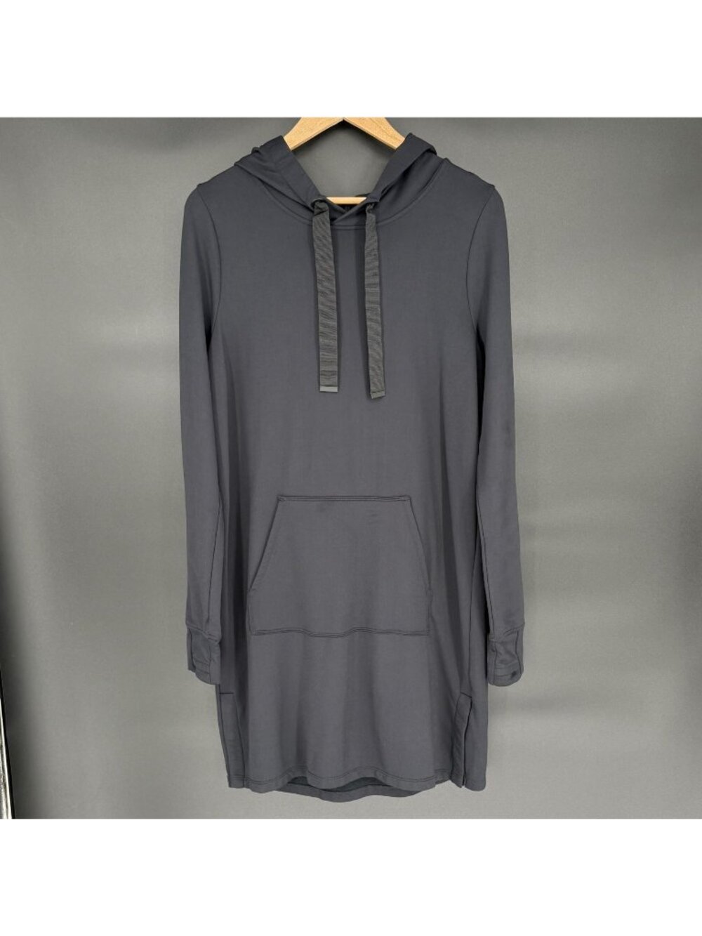 Athleta Womens Surrey Hills Sweatshirt Dress M Black Hooded Athleisure Sporty